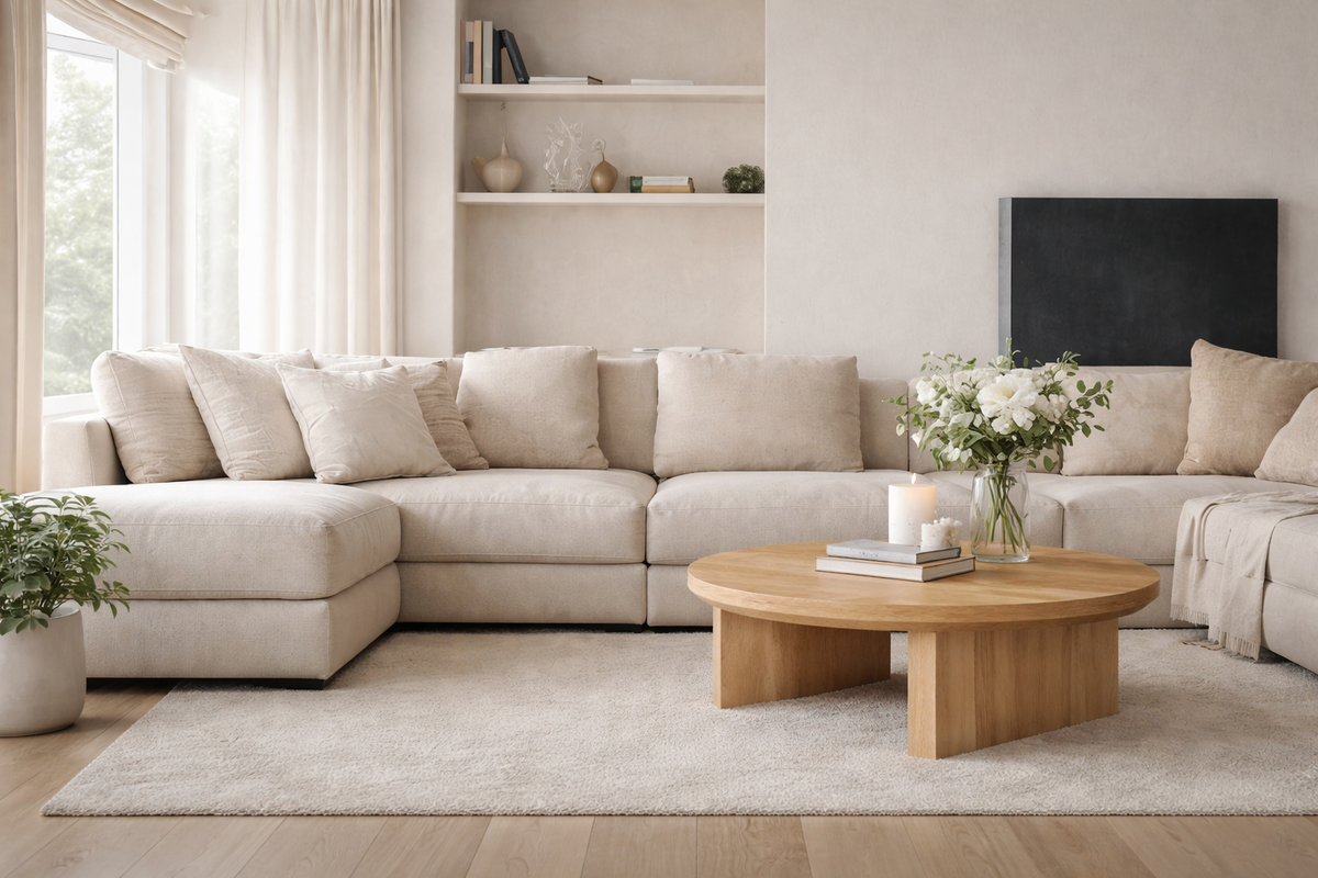 Bright, calm living space with professional cleaning