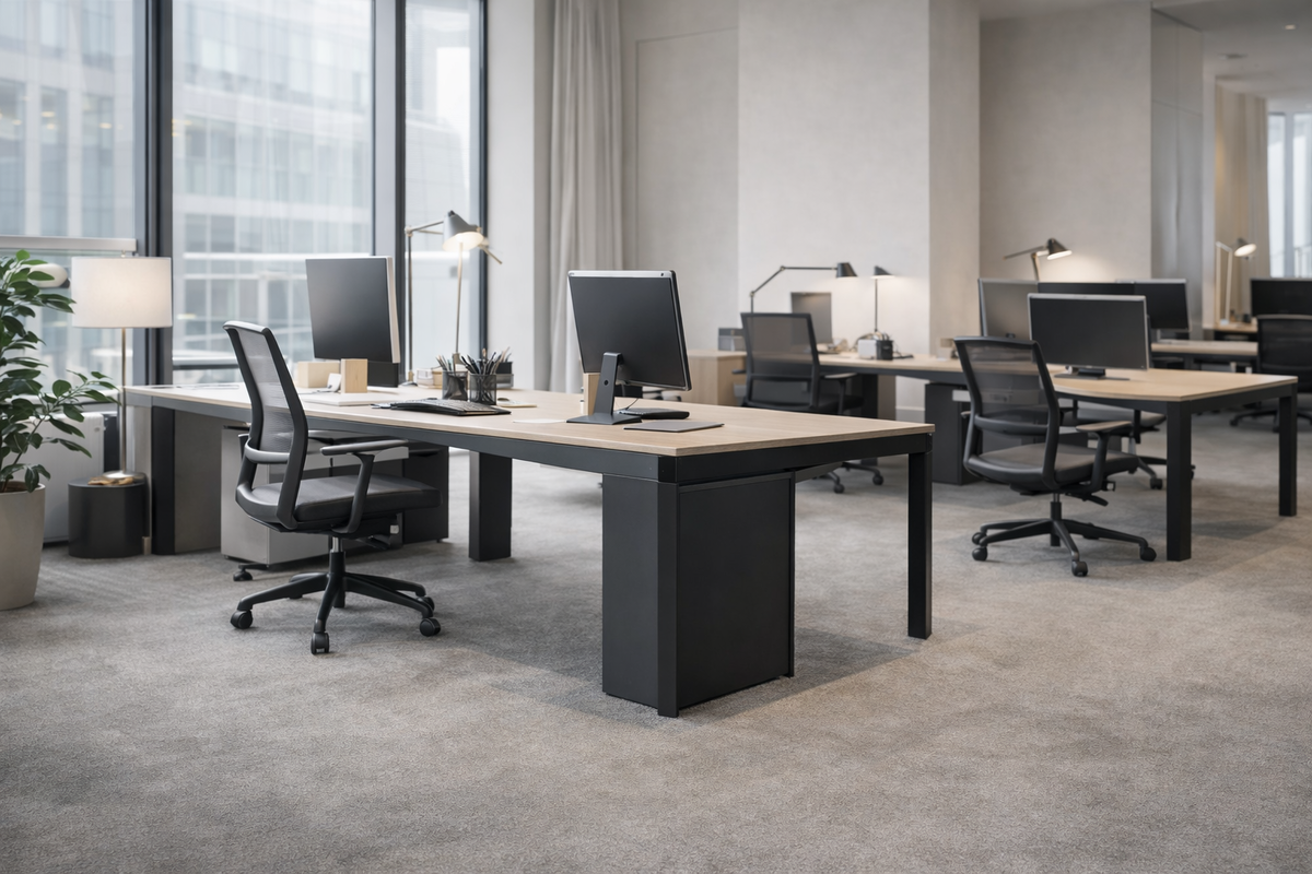 Modern office interior with clean desks and floors
